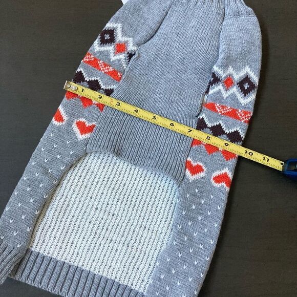 Fair Isle Hearts Gray Pom Pom Pet Nordic Holiday Valentine Dog Pet Sweater - Picture 3 of 4
